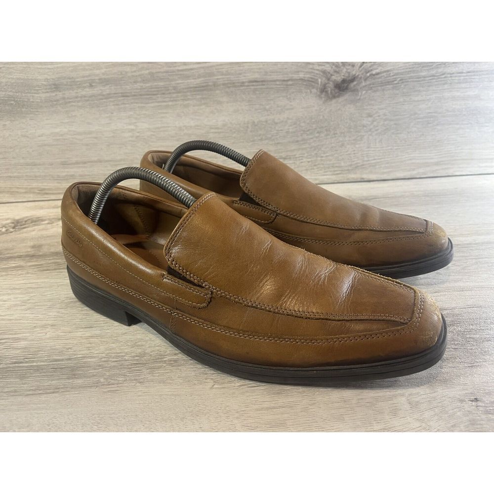 Clarks Mens Tilden Free Loafer Shoes Brown Leather Moccasin Toe Career Sz 10.5